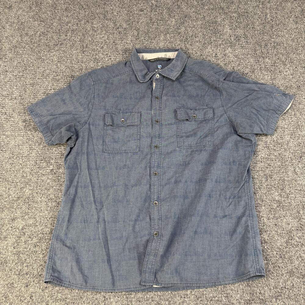 Kuhl Shirt Mens Medium Blue Short Sleeve Button Front Chambray Hiking Casual
